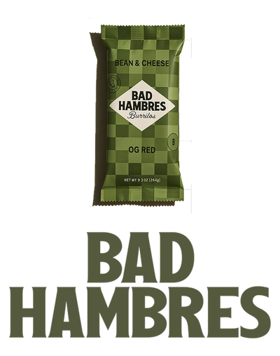 Bad Hambres logo with a burrito packaging above
